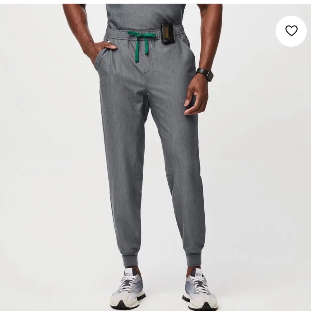 Figs Men's Tansen Gray Joggers with Green Drawcord